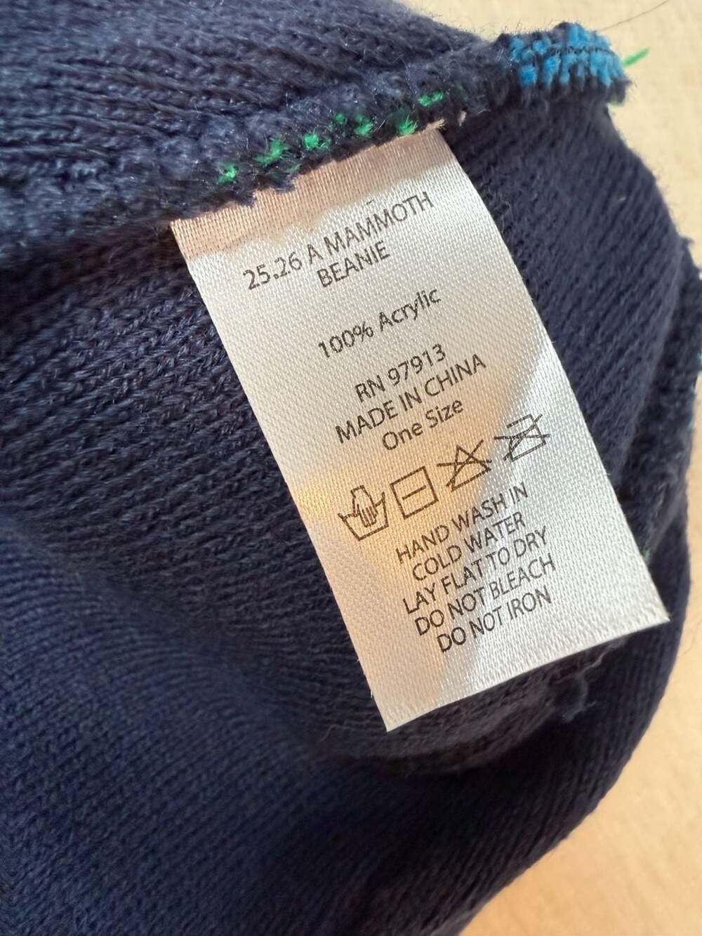 25.26 A Mammoth Beanie Navy Green Blue Striped Winter Hat - Picture 3 of 3